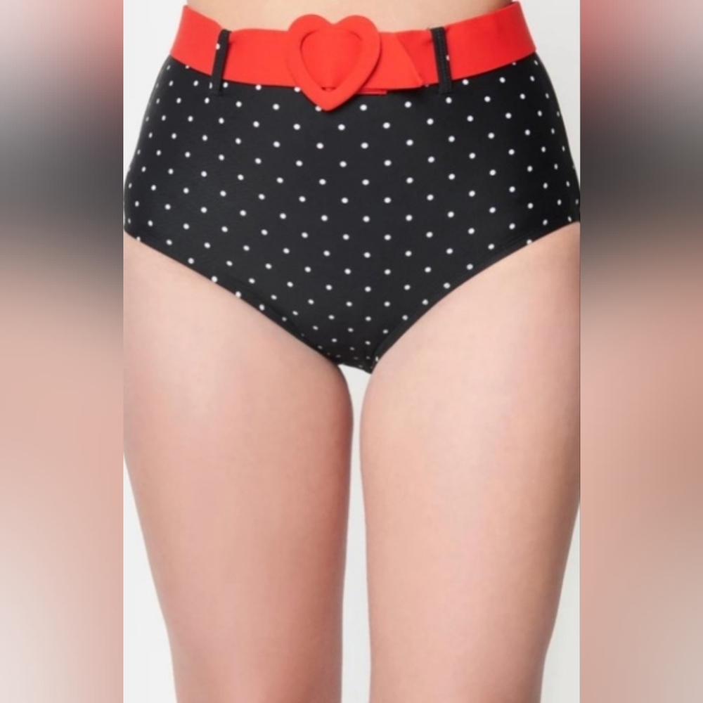 Unique Vintage Red Top w/Black Cat & Pink Heart Print Bikini, Emily the Strange - Picture 14 of 16